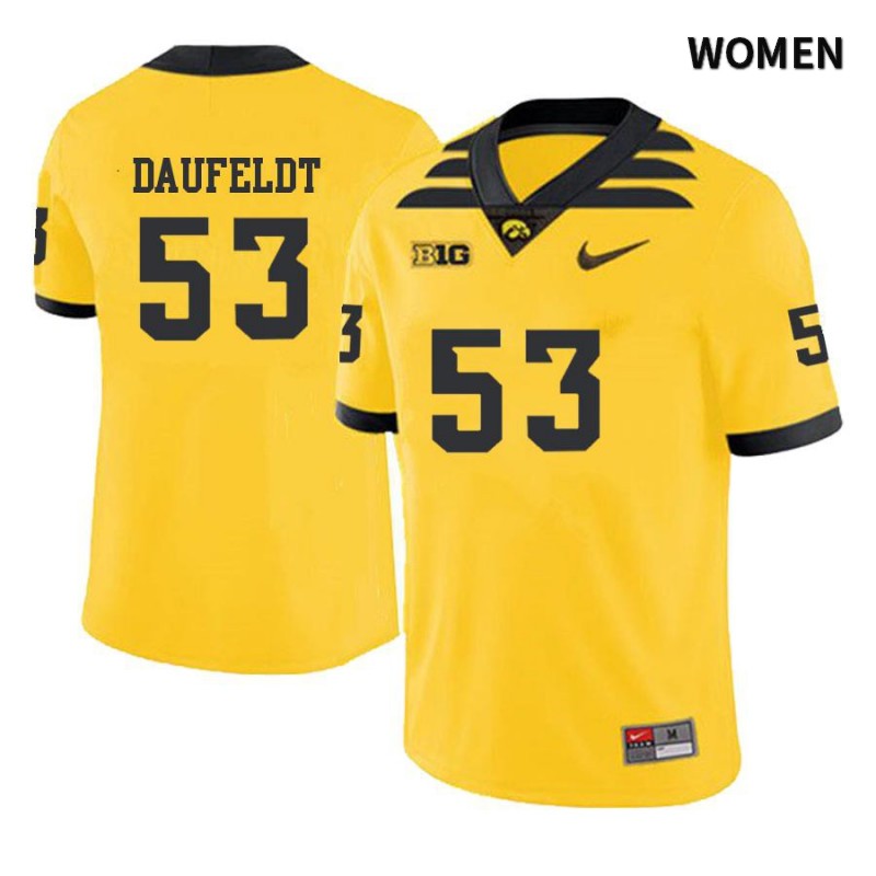 Women's Iowa Hawkeyes NCAA #53 Spencer Daufeldt Yellow Authentic Nike Alumni Stitched College Football Jersey DC34C63KV